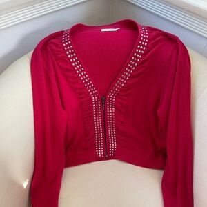 Vintage Micha Long Sleeve V Neck Sweater with Metal Stud Embellishments